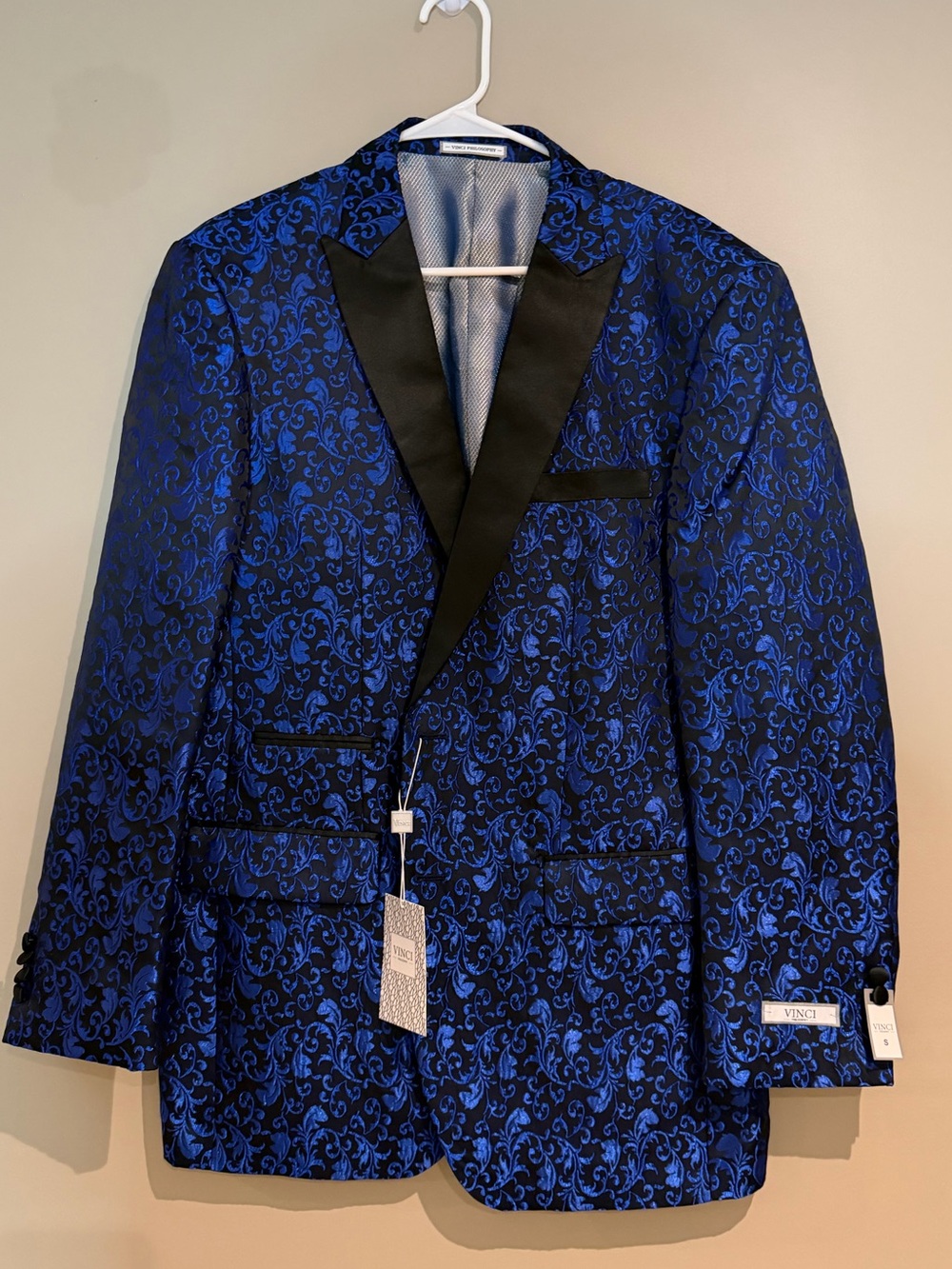 NWT Vinci Philosophy Men's Royal Blue Paisley Tuxedo Blazer Jacket Size S